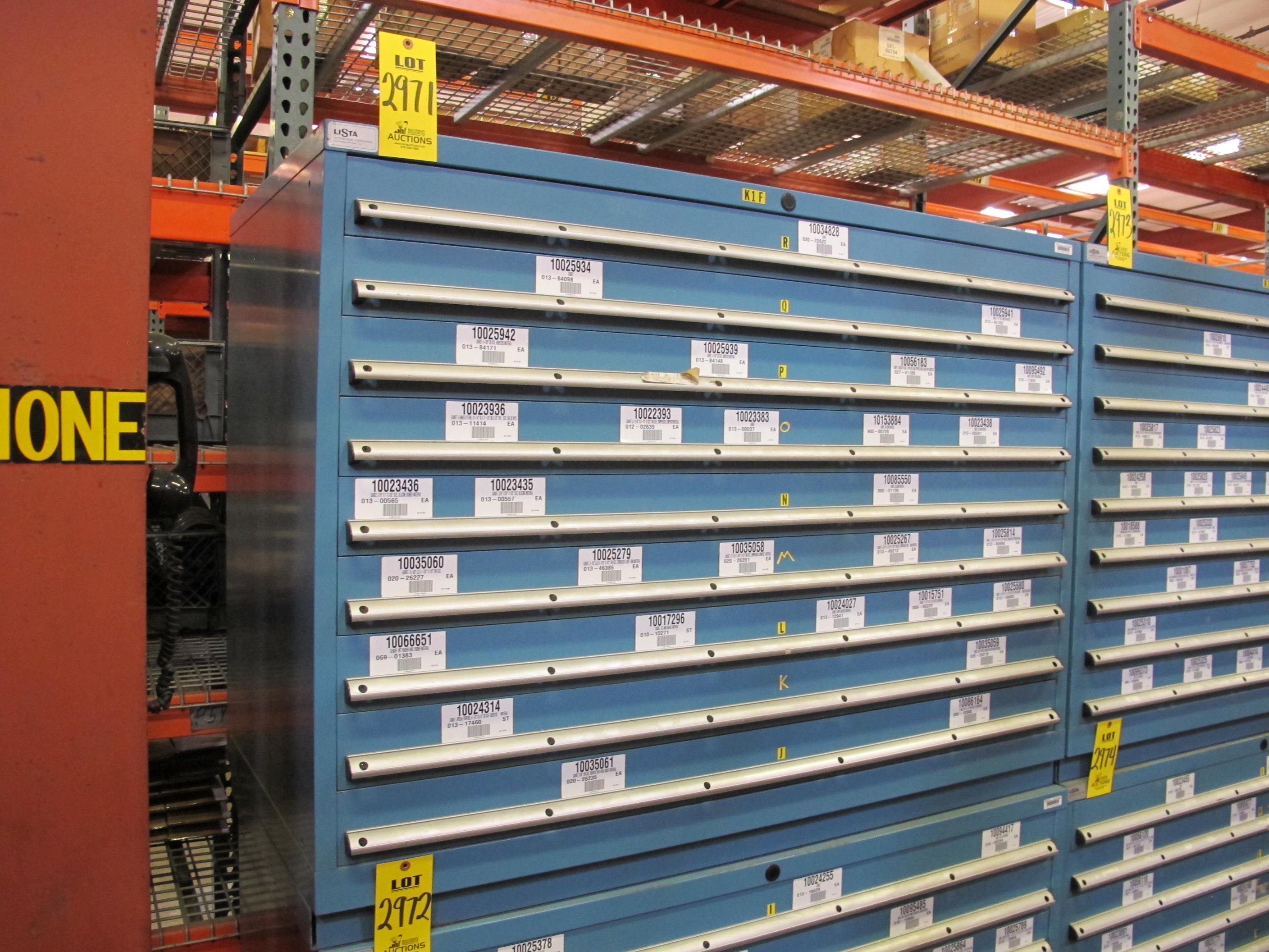 LISTA HEAVY DUTY 9-DRAWER PARTS CABINET W/ CONTENTS (W-50) LOADING & HANDLING FEE $25-